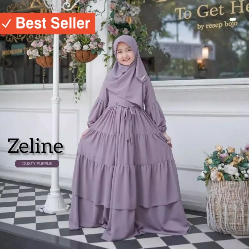 Fashion Muslim Kekinian Termurah / Zeline Gamis Anak Perempuan 6–14 Tahun free  Pashmina |   Kekinia