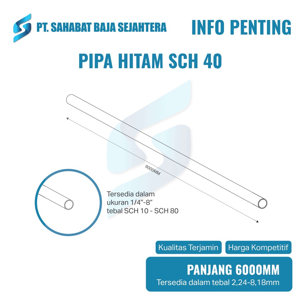 Pipa Hitam Sch 40 - ASTM A53 Grade A (ERW) - 6 Meter Welded