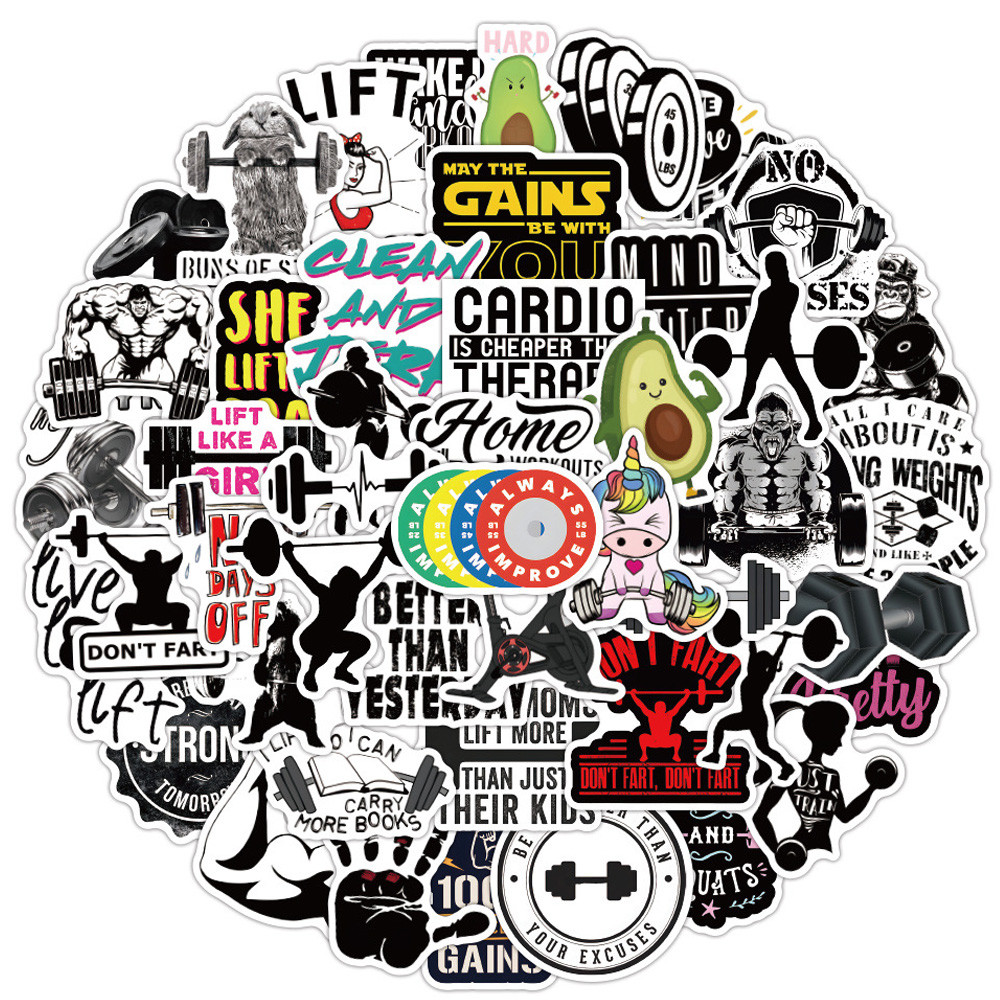 

10/30/50pcs Inspirational Fitness Quote Stickers Motivational Phrase Cartoon Graffiti Sticker Decals for GYM Phone Water Bottle