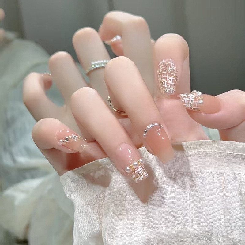 NS 24pcs Kuku Palsu(Free lem jelly) Motif Bunga Mutiara Berlian With Box Kuku (Z654)