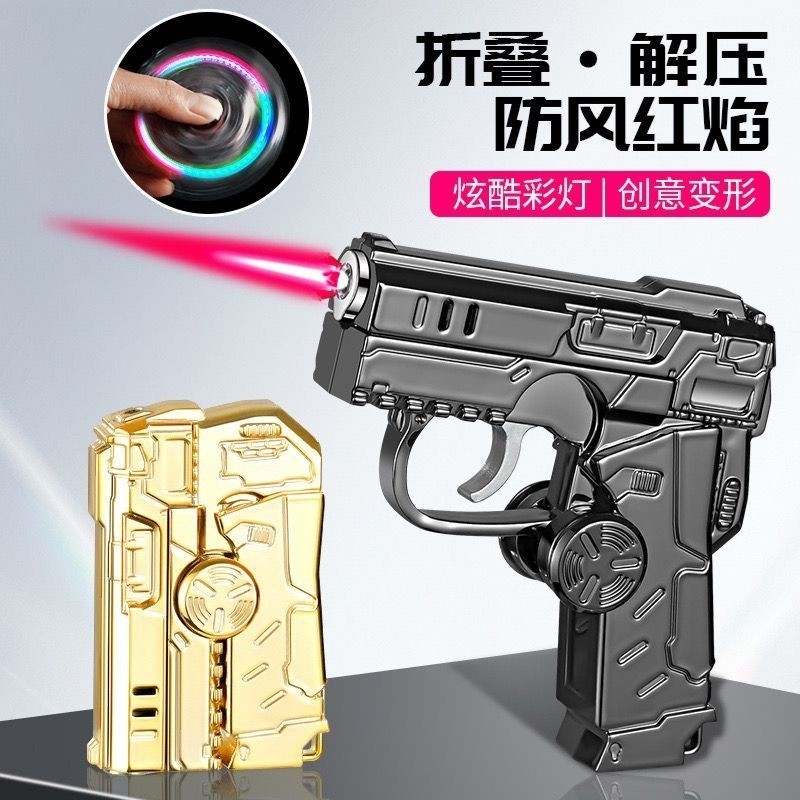 Korek api pistol lipat spiner lampu warna kilat bara tahan angin, isi ulang gas QH705