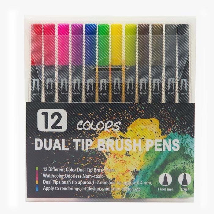 

Promo PEN FINE ART Dua Tip Brush Pens Doube head drawing watercoor set Pastik Spido - 12 Coor