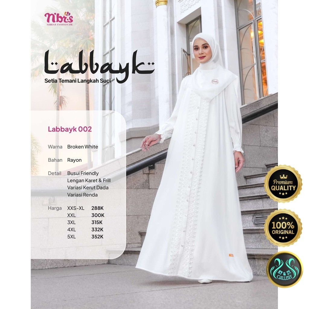 Nibras | Gamis Premium Labbayk 002 Polos Bahan Rayon  Dress Muslim Putih Terbaru