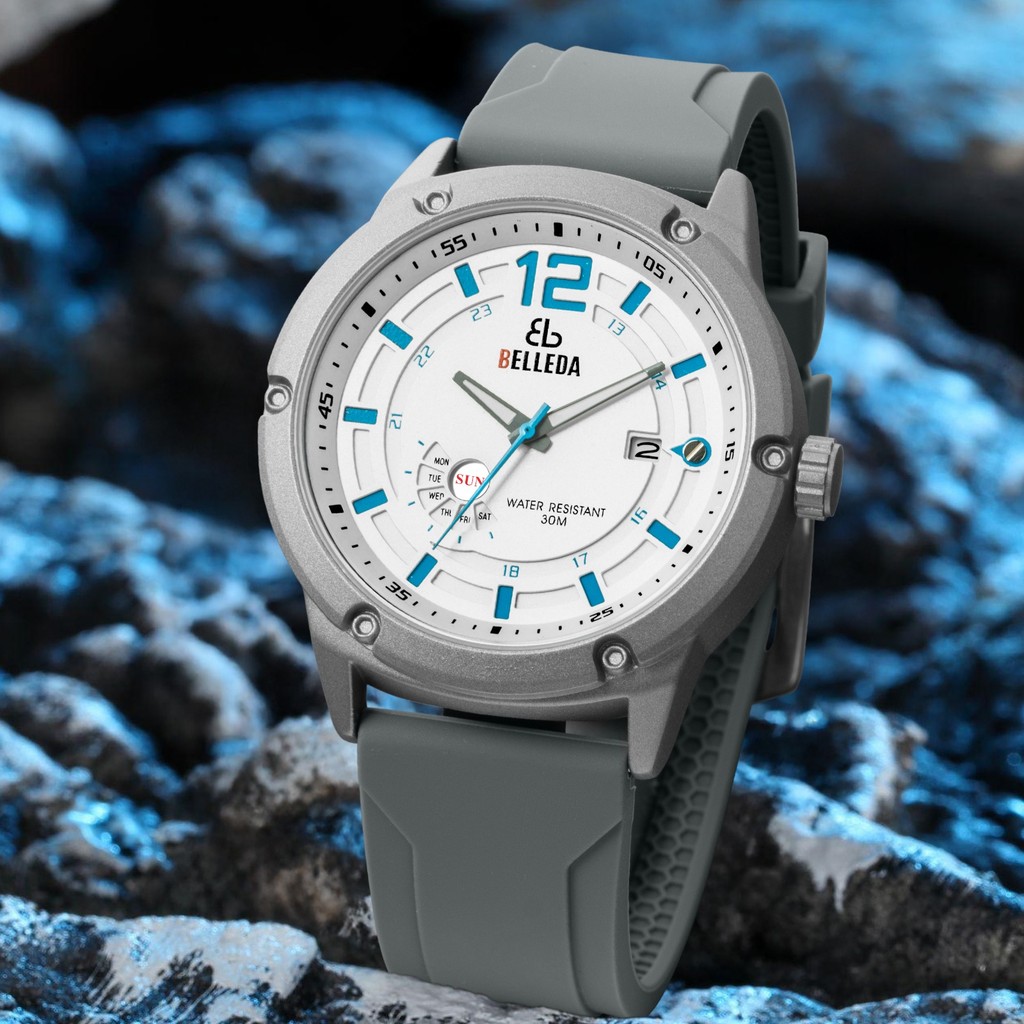 JAM TANGAN BELLEDA 9043 TALI RUBBER JAM TANGAN PRIA WANITA WATER RESISTENT