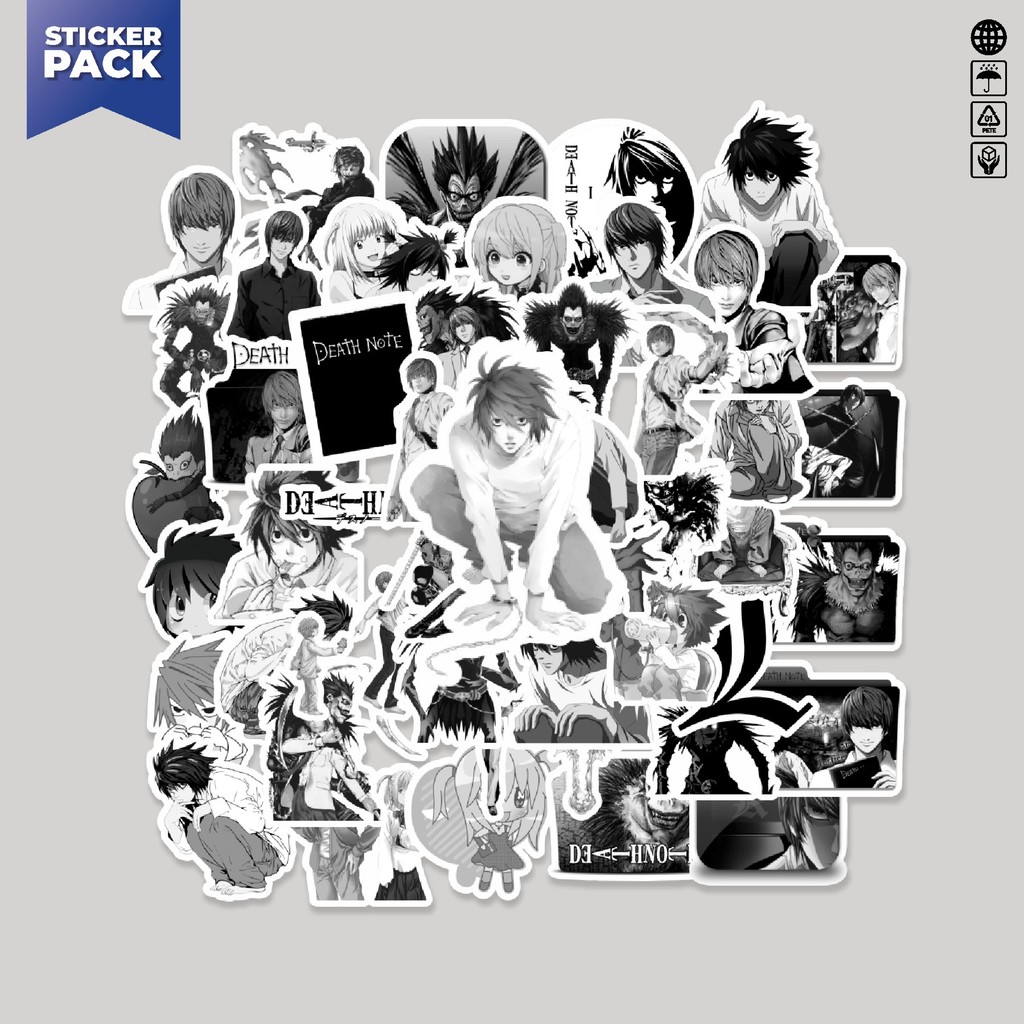 

[100PCS]Stiker Pack Stiker Anime Death Note B&W Aesthetic Vinyl Anti Air Dekorasi Sticker Laptop Buku Journal Koper Helm Casing HP Gitar Helm Skateboard