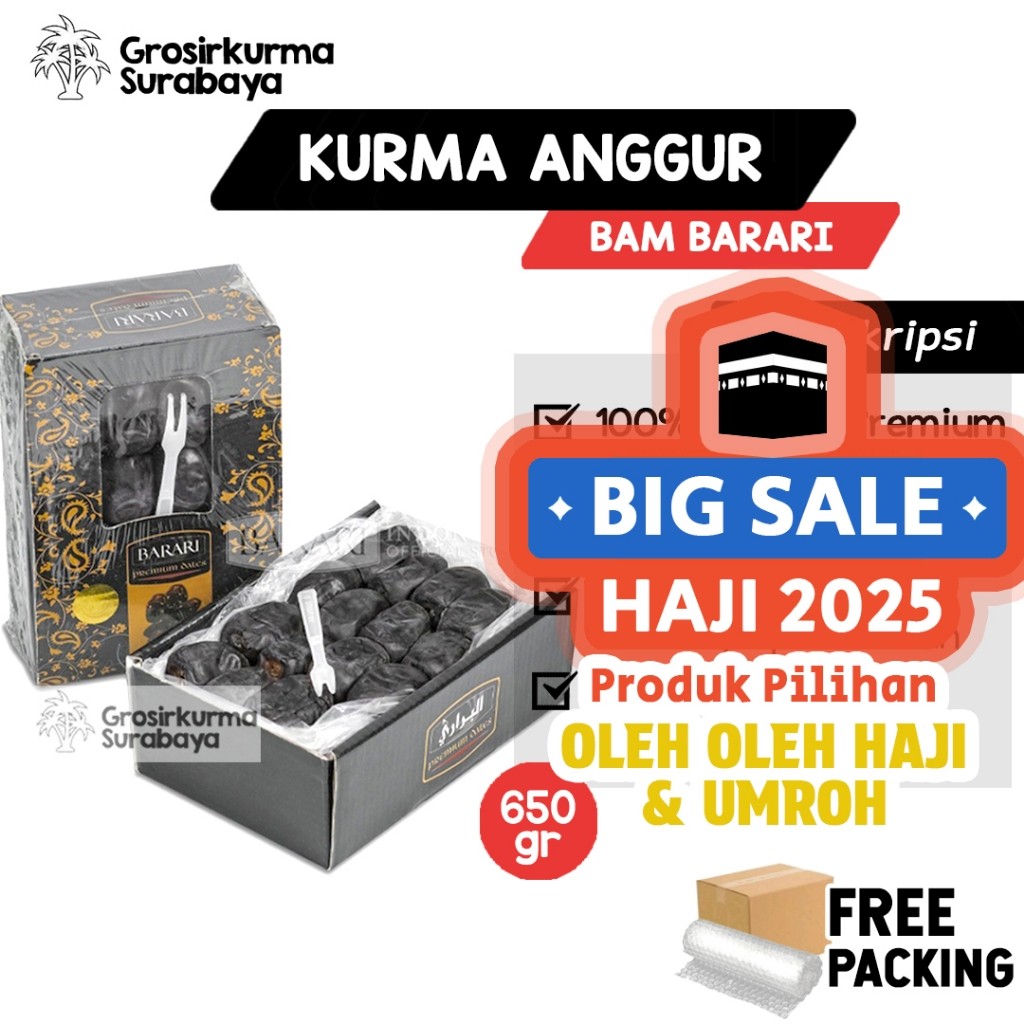

KURMA BAM BARARI 650gr Kemasan Dus Cantik Premium Mazafati Khas Iran Madina Black Diamond Samira