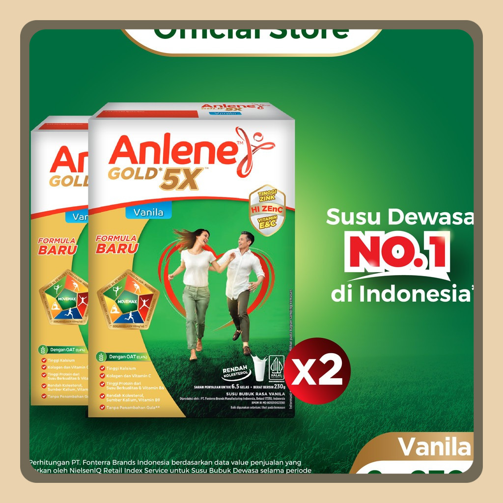 

Anlene Gold 5X Susu Bubuk Dewasa Vanila 2 x 230g - Nutrisi Tinggi Kalsium Untuk Tulang, Sendi, Dan Otot