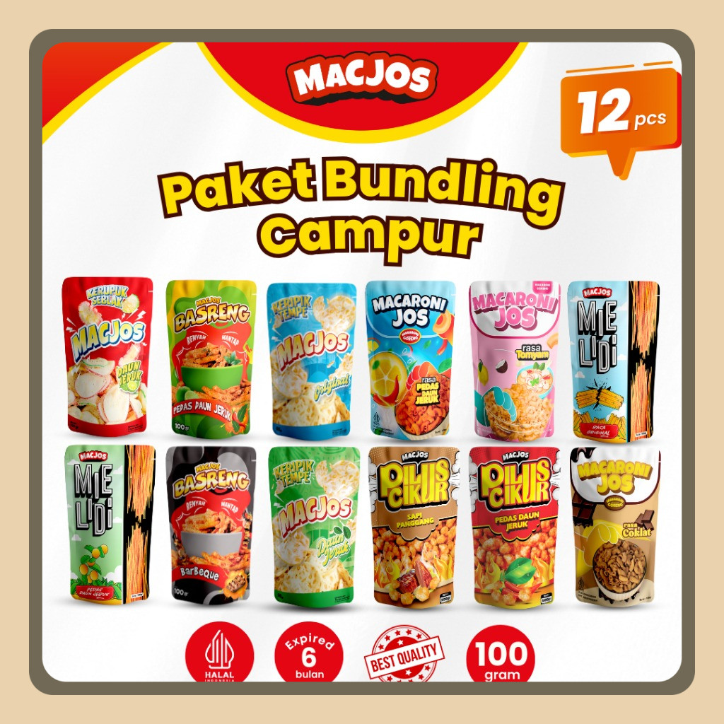 

MACJOS Cemilan Paket Bundling 12pcs - Isi 12 Varian Produk