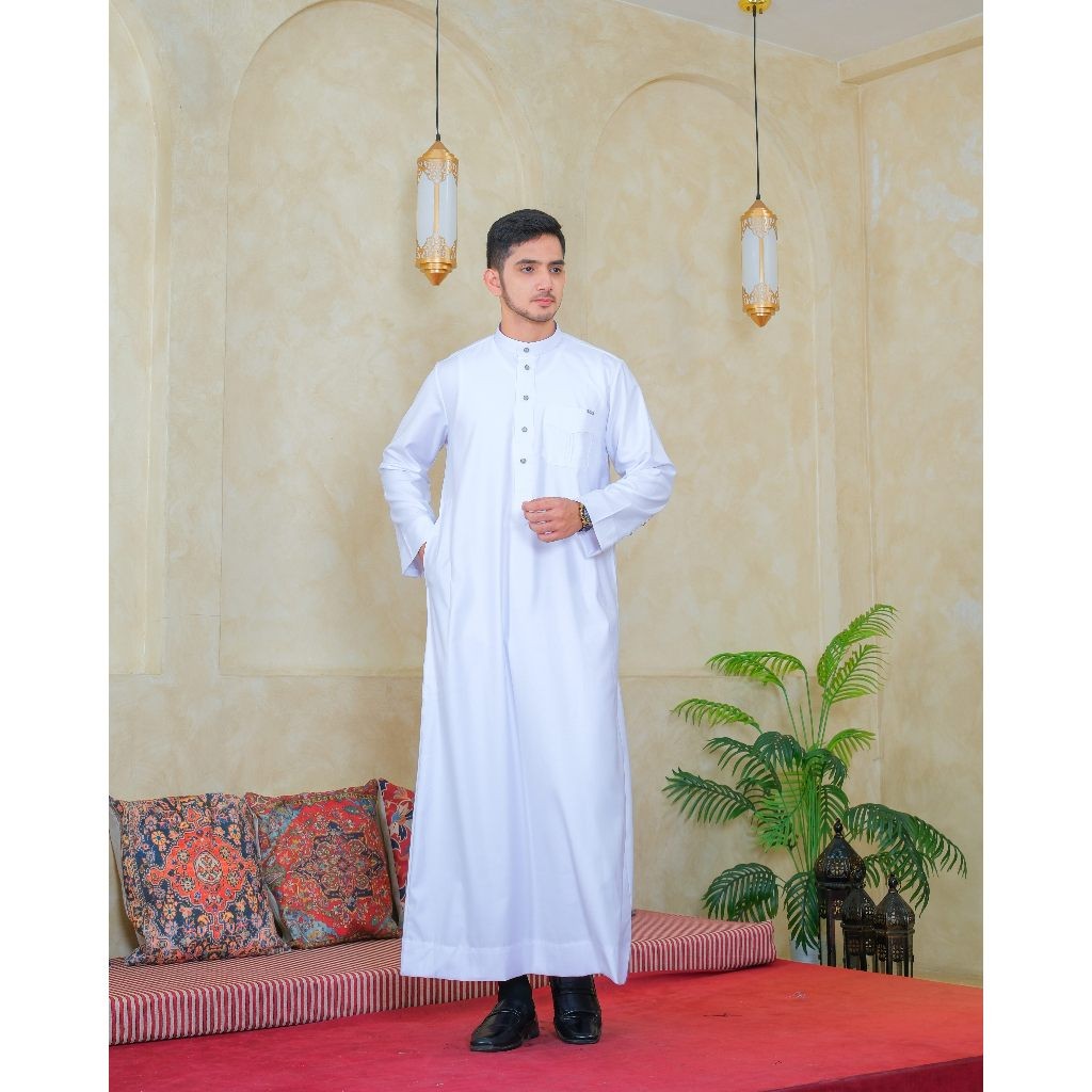 Almahyra'fashion Series Semi Wol Thobe Hassan Jubah / Gamis Pria Dewasa (241763/64/65) | Putih