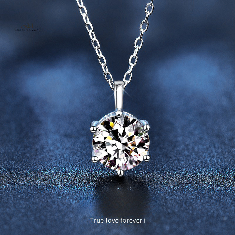 Kalung Moissanite Perak Kalung Enam Cakar Klasik Perhiasan Moissanite Sertifikat GRA Original Lapis 