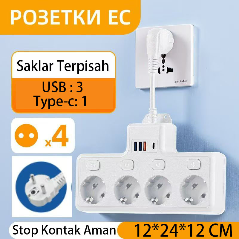 Extension Kabel Stop Kontak 7 Lubang Slot USB 3 Port Soket Listrik Multiple Dengan Saklar Pintar Unt