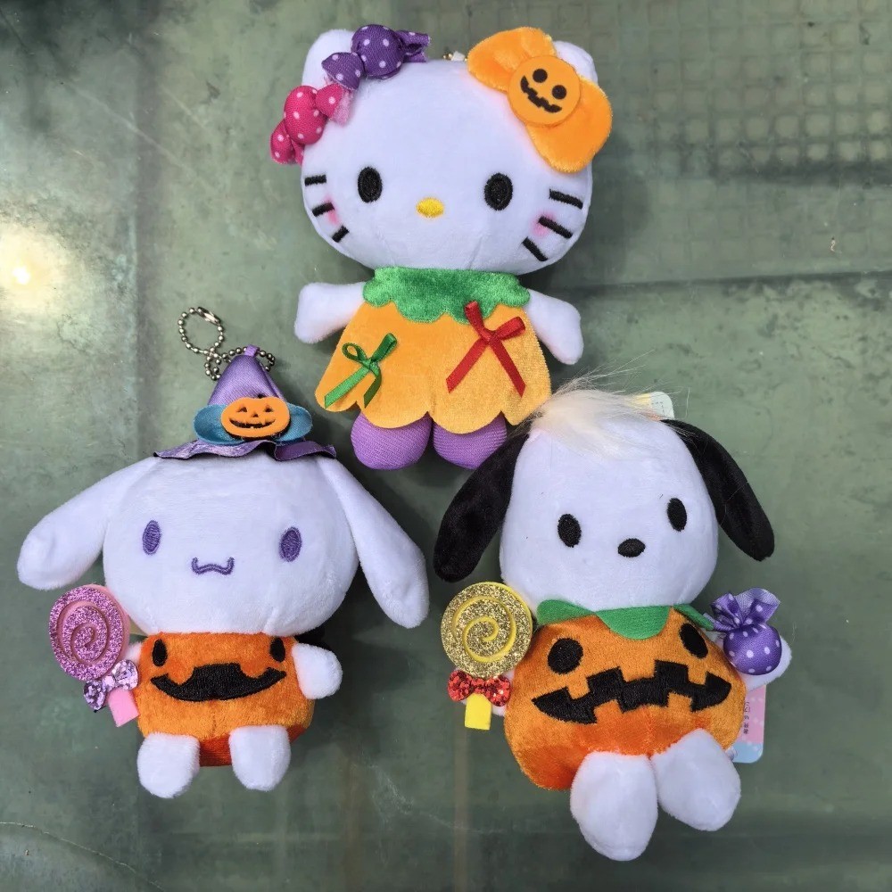 Sanrio Halloween Hellokitty Cinnamoroll Pochacco Plush Pendant Cartoon Stuffed Keyrings Girls Bag Ba
