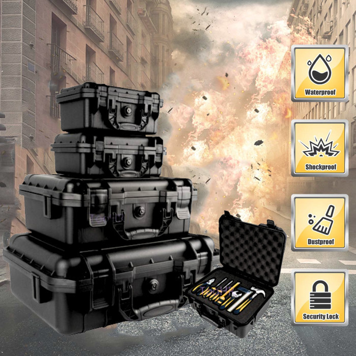 Kotak Perkakas Pelican Multifungsi Hard Carry Case Storage Tool Box with Sponge Size Besar - Hitam, 