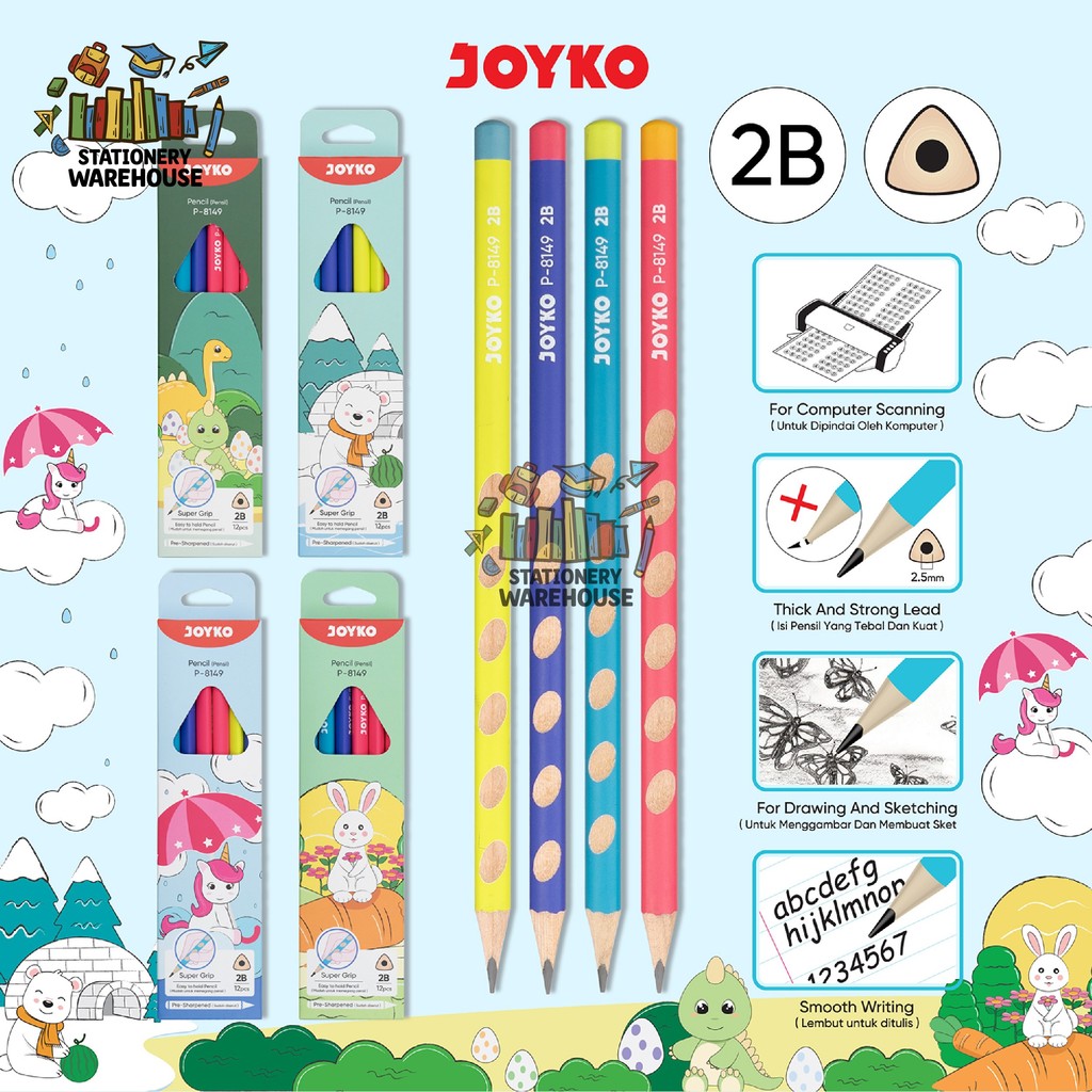 

Pencil Pensil Joyko P-8149 2B 1 Box 12 Pcs Triangle Grip sudah di Raut