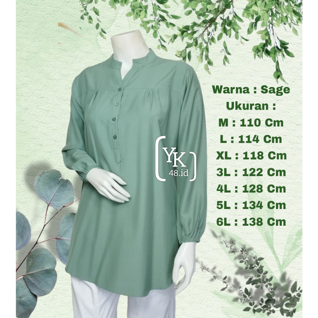 MIRAVLOSHOP  Blouse Sage Polos - Blouse Katun - Blouse Wanita Lengan Panjang - Blouse  - Kemeja - Ke