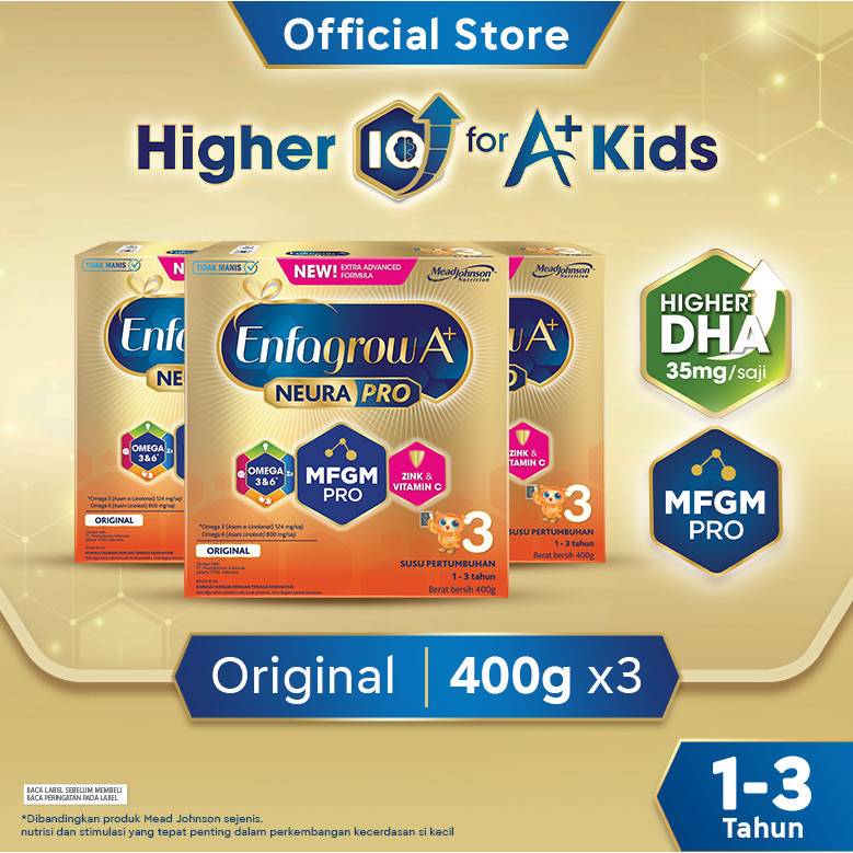 NEW Enfagrow A+ 3 Susu Formula Anak 1 - 3 Tahun Original Plain 400 gr x 3 PREMIUM