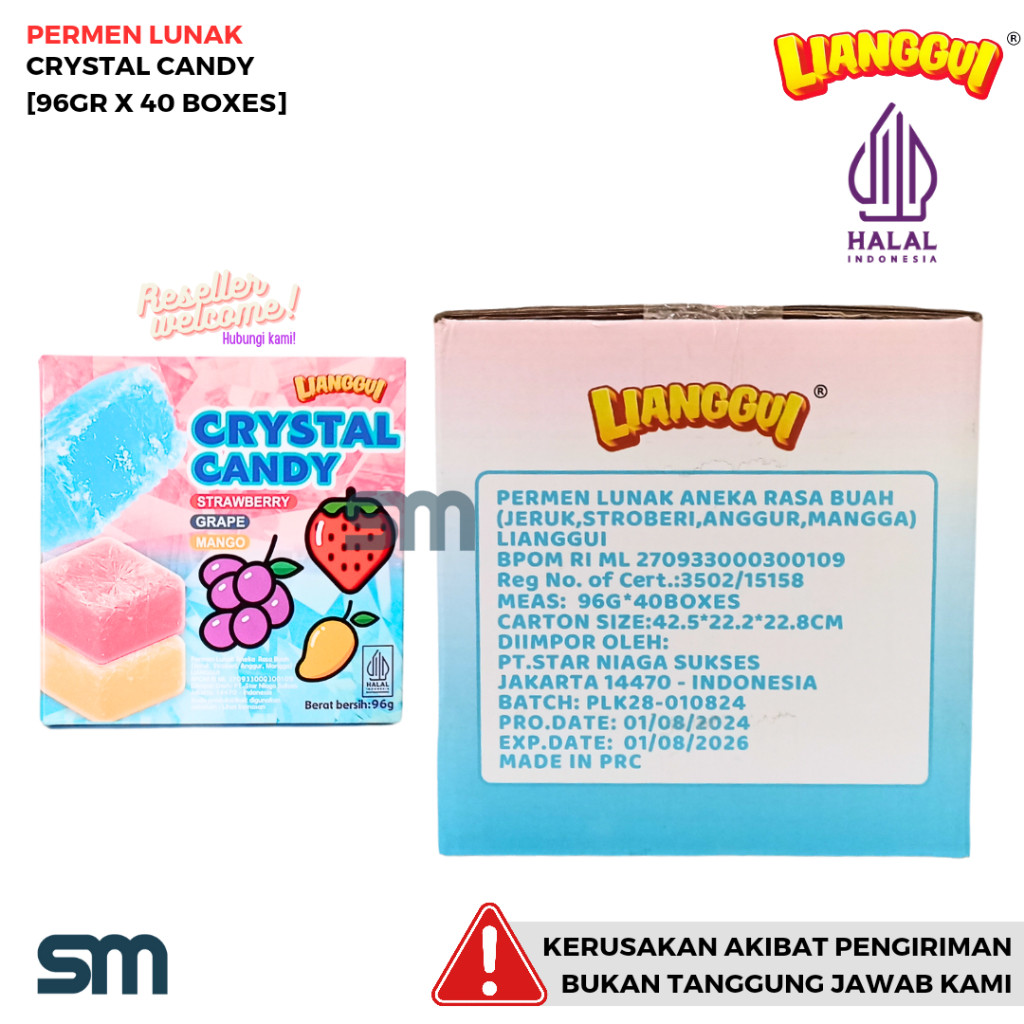 

LIANGGUI PERMEN LUNAK CRYSTAL CANDY 96 GRAM [1 DUS, ISI 40 BOXES]