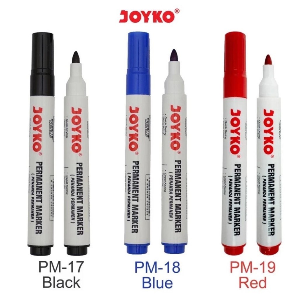 

KAWA Spidol Permanen JOYKO PM17 PM18 PM19 Warna Hitam Biru Merah Marker Permanent Black Blue Red