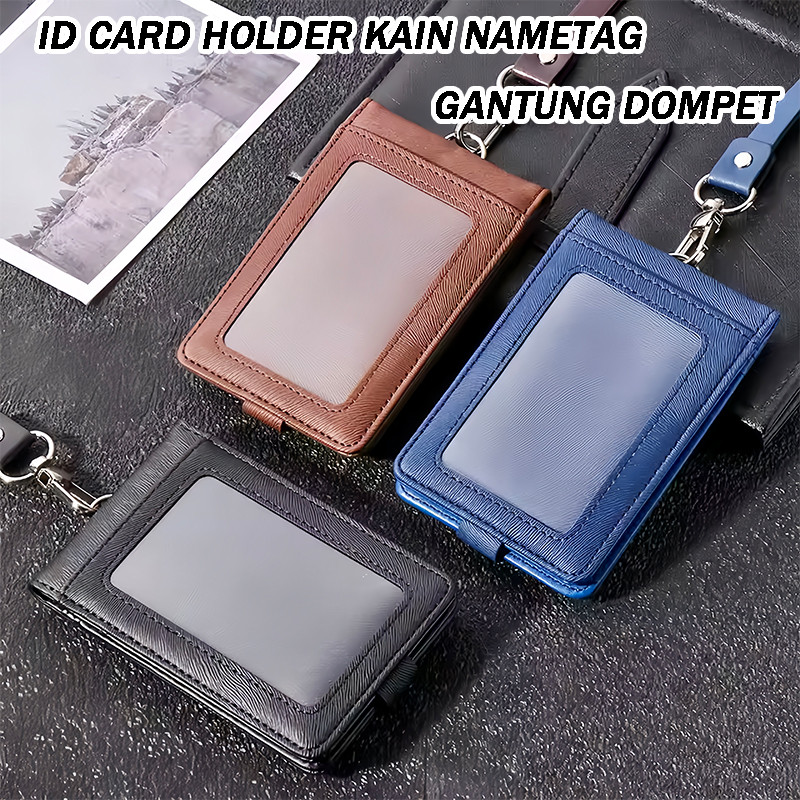 

【KElASATAS】ID Card Holder Kain Nametag Gantung Dompet/Lanyard Kulit PU Dompet Kartu