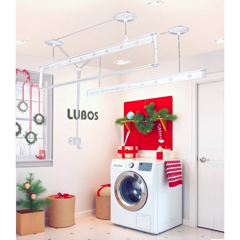 LUBOS 1.5m Jemuran Baju Gantung Lifting Atap Plafon Langit-langit Engkol Katrol Manual Aluminium All