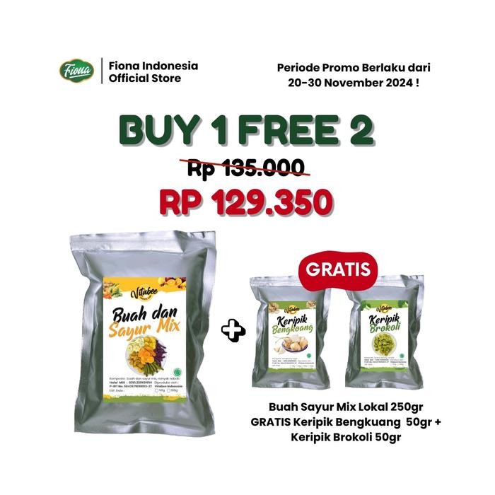 

Vitabee Keripik Kripik Buah dan Sayur Mix Kemasan Hemat 250Gr Gratis Bengkuang dan Brokoli Chips