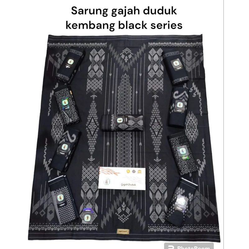SARUNG BATIK PRIA DEWASA WARNA HITAM GAJAH DUDUK KEMBANG BLACKSERIES