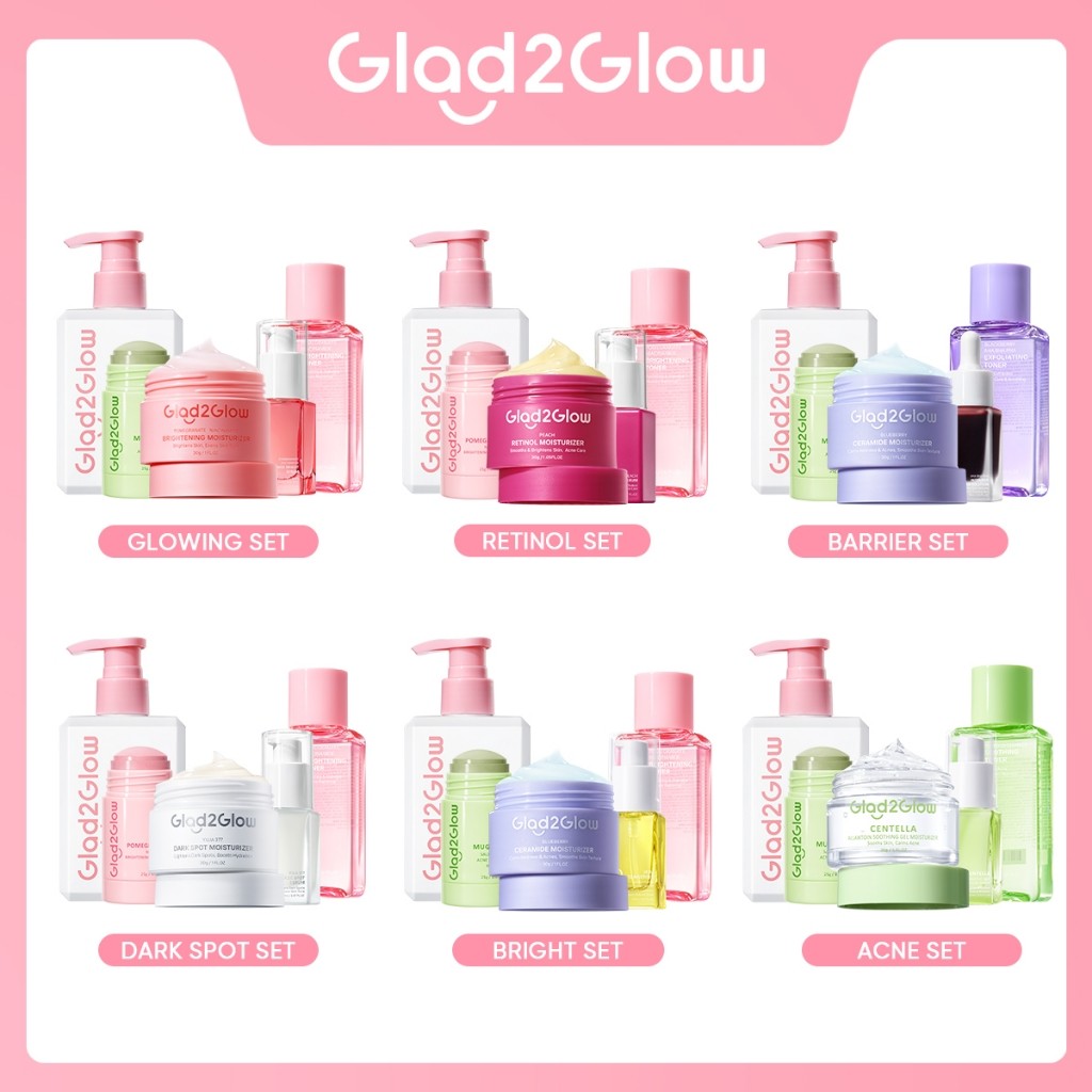 [100% ORI]SPECIAL BUNDLE 5in1 Glad2Glow 5pcs Paket Skincare Moisturizer Serum Face Wash Clay Mask St