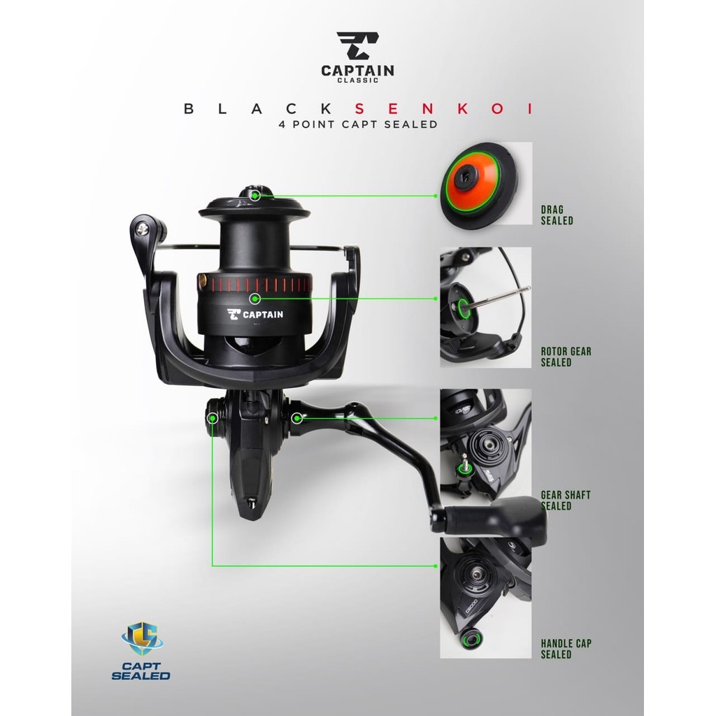 Reel Pancing CAPTAIN BLACK SENKOI 1000 - 6000 (6+1 Bearing) Seal Power Handle Murah