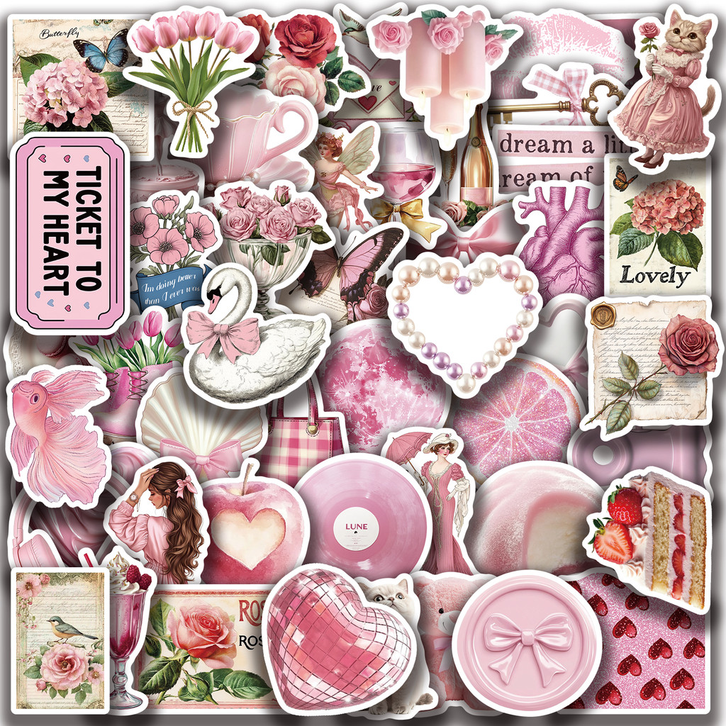 

50PCS Pink Aesthetic Stickers Cute Girl Heart Ins Style Computer Mug Laptop Luggage Decoration Waterproof Stickers