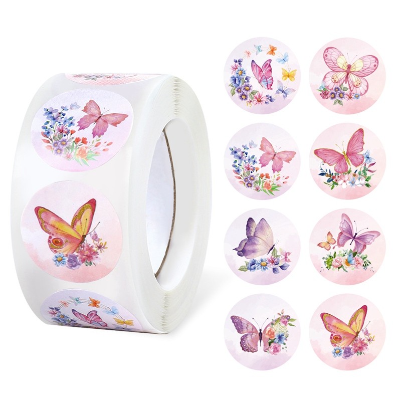 

500pcs/roll Butterfly Stickers Labels Stamps Round Butterfly Multicolor Envelopes Cute Closure Wedding Party Decoration Sticker