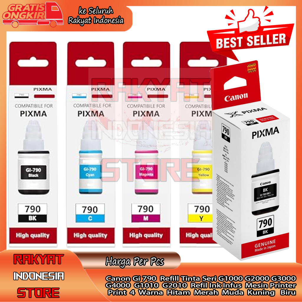 Canon GI-790 Tinta Original Refill Isi Ulang Botol Infus Printer G1000 G2000 G3000 G4000 G1010 G2010
