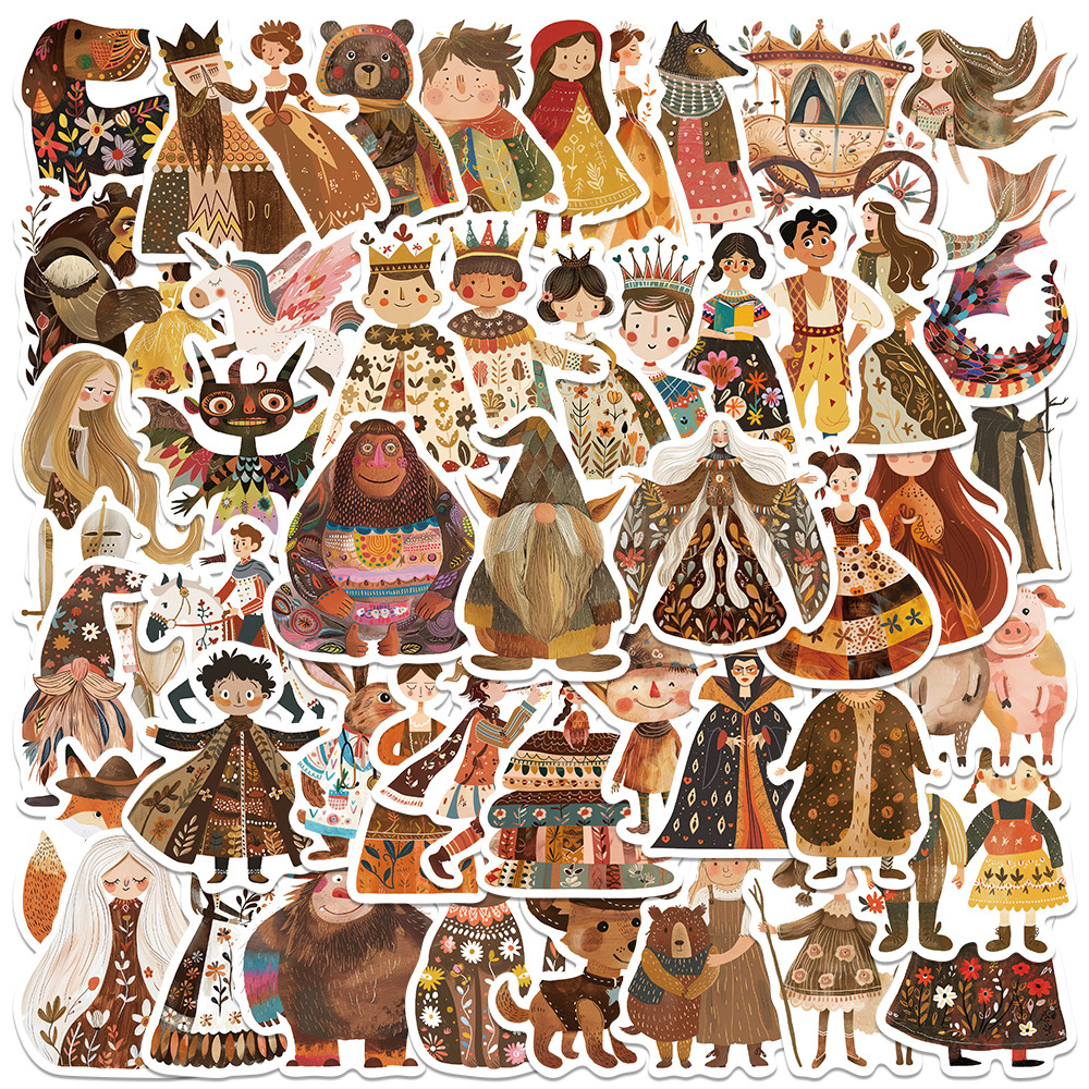 

50pcs Vintage Cartoon Fairy Tale Character Stickers DIY Waterproof Graffiti For Luggage Guitar Laptop Phone Vinyl Decals