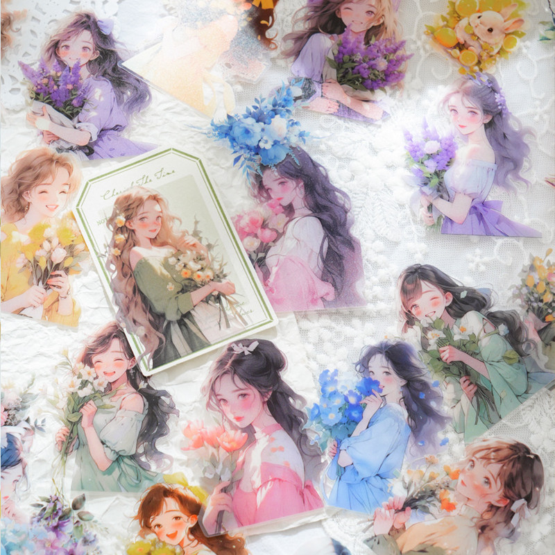 

Mr. Paper, 30pcs/bag, PET girl flower stickers, collage scrapbook DIY phone cases, laptops, water bottles, gift card stickers