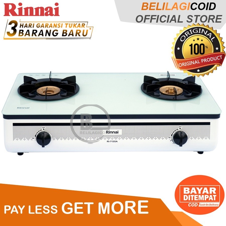 (ORI) Rinnai Kompor Gas 2 Tungku RI 712 GA (W) / Kompor Rinnai 2 Tungku RI-712GA (W) / Kompor Gas Ri