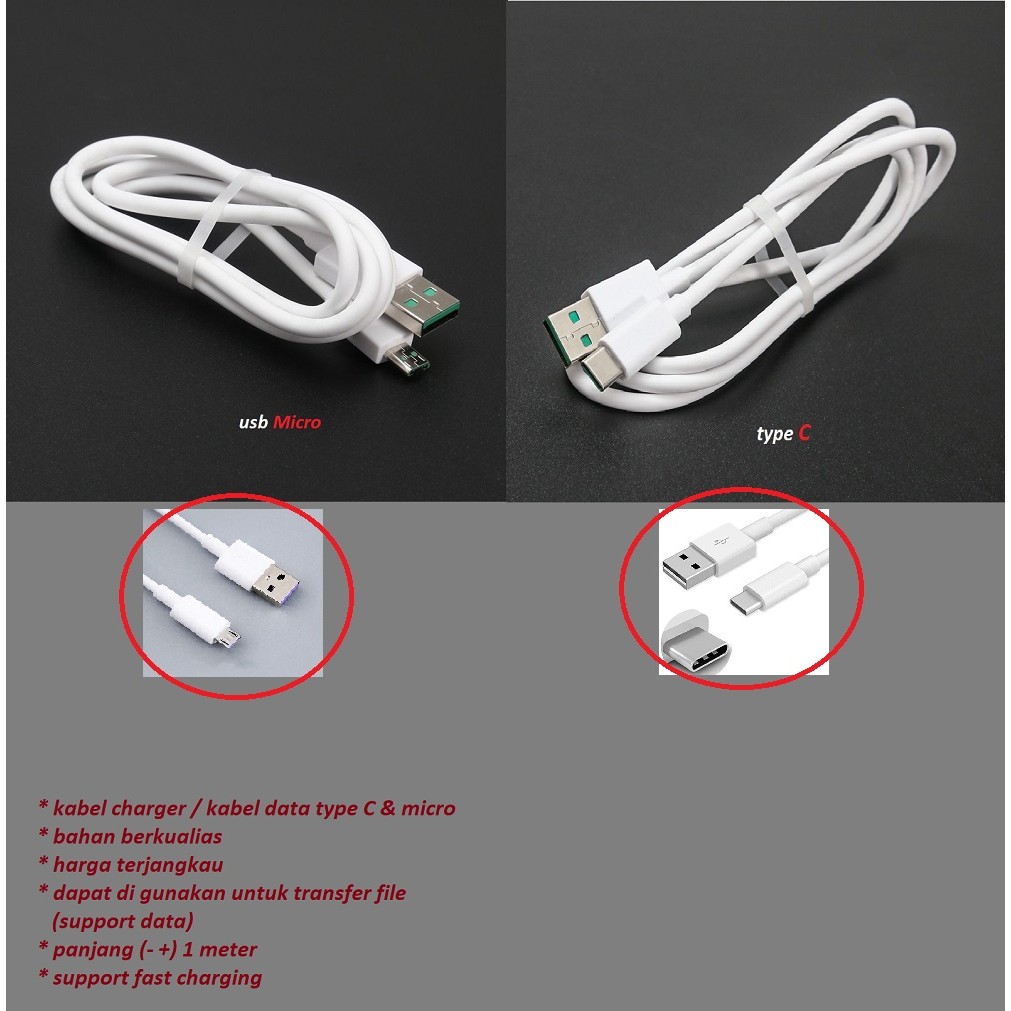 Usb C & micro kabel charger oppo a53 2020 / A53 4G (CPH2127, CPH2131) - oppo 53 5G (PECM30 / PECT30)