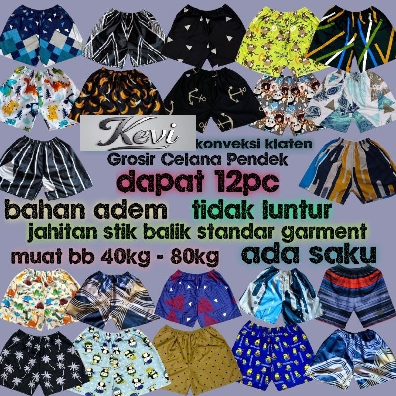 KEVI 1 Lusin Grosir Celana Pendek Kolor Boxer Pria Wanita Lusinan