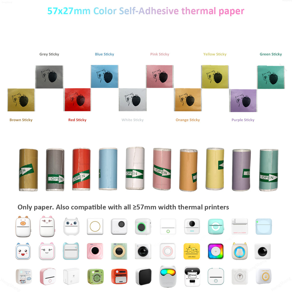

Colorful Label Sticker Mini Printer Thermal Paper Self-adhesive Thermal Printing Paper Inkless Printing Photo Picture 57x25mm