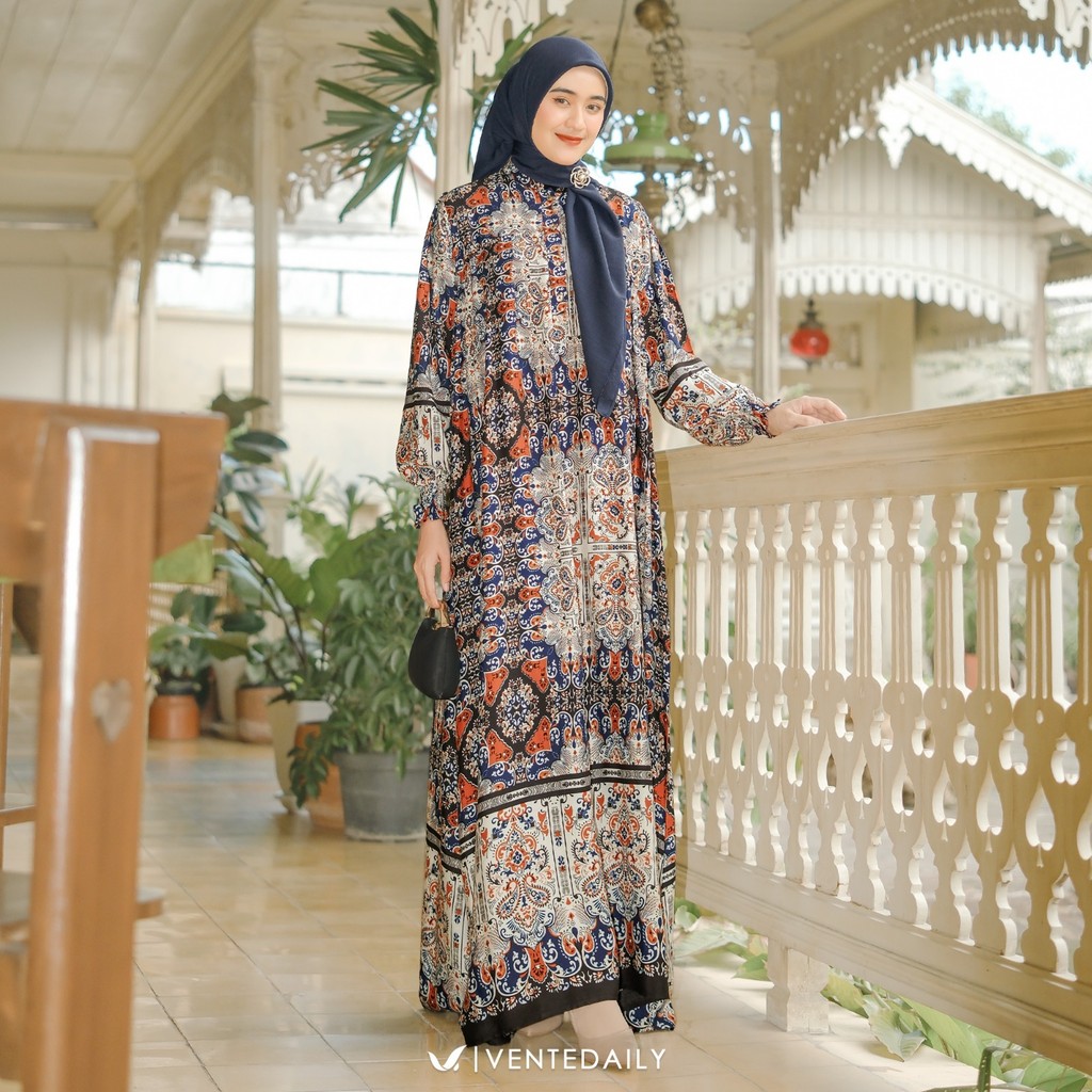 Ventedaily - Neona Gamis Bumil Dress Jumbo Rumahan Longgar Homedress Motif