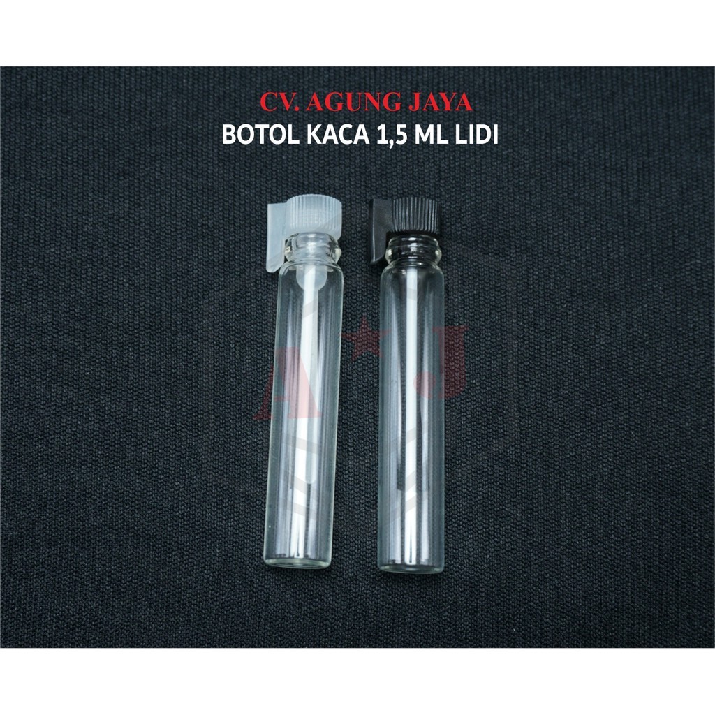 Botol Kaca Stick/ Botol Kaca Lidi/ Botol Kaca Tester/ Parfum 1,5Ml Tutup Hitam/ Transparan/Yk