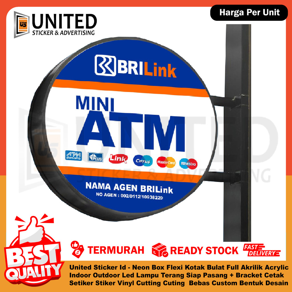 

United Sticker Id - Neon Box Flexi Kotak Bulat Full Akrilik Acrylic Indoor Outdoor Led Lampu Terang Siap Pasang + Bracket Cetak Setiker Stiker Vinyl Cutting Cuting Printing Custom Bentuk Desain Waterproof Logo Brand XDEW Tulisan Warna Warni Bebas