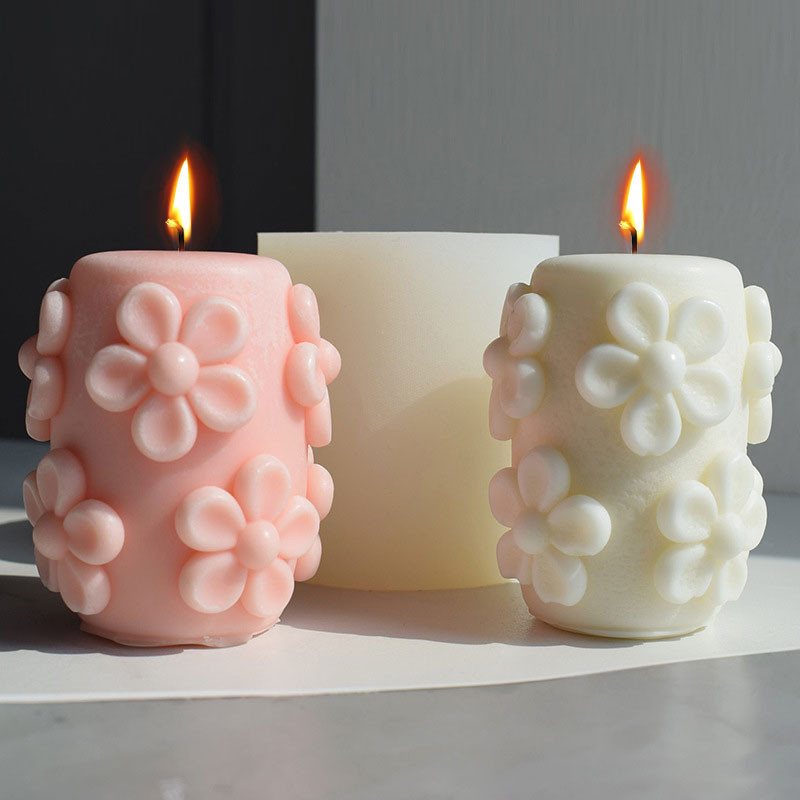 

3D Flower Column Silicone Candle Mold DIY Cylinder Geometry Soap Resin Plaster Making Chocolate Cake Ice Mould Gift Home Decor