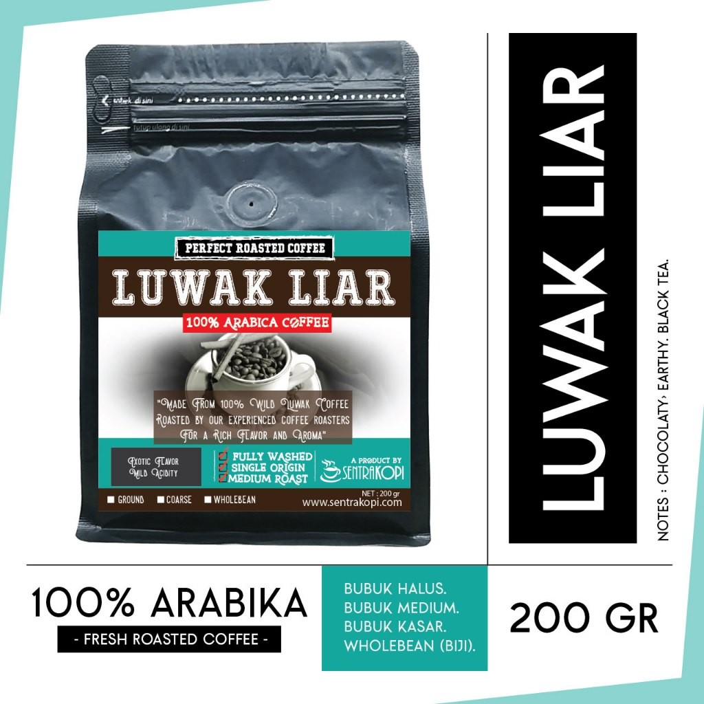 

Kopi Luwak Liar Arabika Gayo 200 Gram - Bubuk Biji Asli Pure Premium Wild Civet Arabica Coffee 200Gr