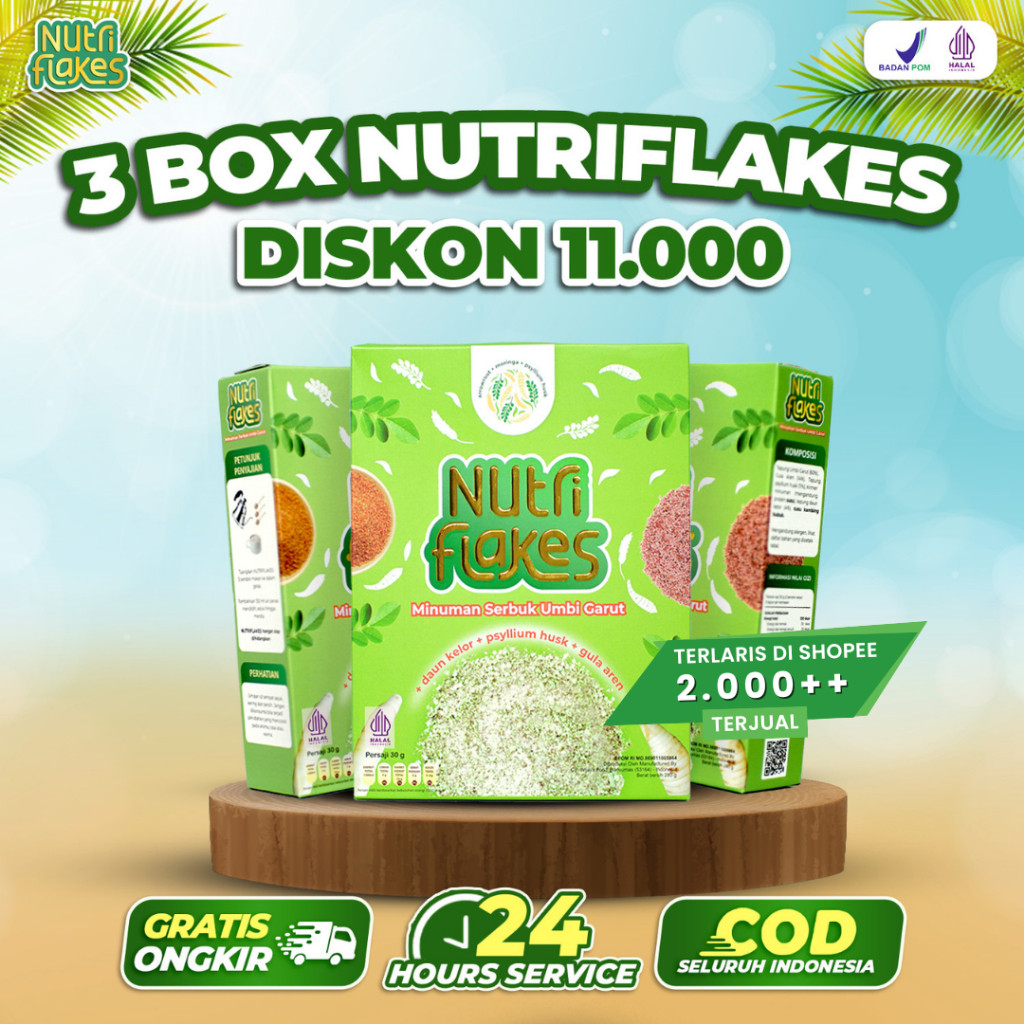 

Nutriflakes Sereal Umbi Garut Obat Asam Lambung Atasi Maag Gerd dan Luka Lambung Original 3 Box
