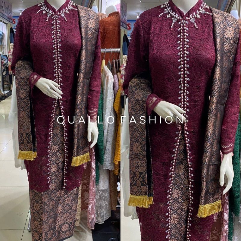 Azzaluna | Set Kebaya Tunik Brokat Hana Payet | Kebaya Set Songket | Kebaya Modern | Kebaya Ibu | Ke