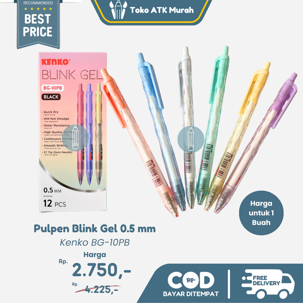 

Pulpen Gel Pen Blink Gel Kenko BG-10PB Warna Pastel - 0.5 mm Black Ink