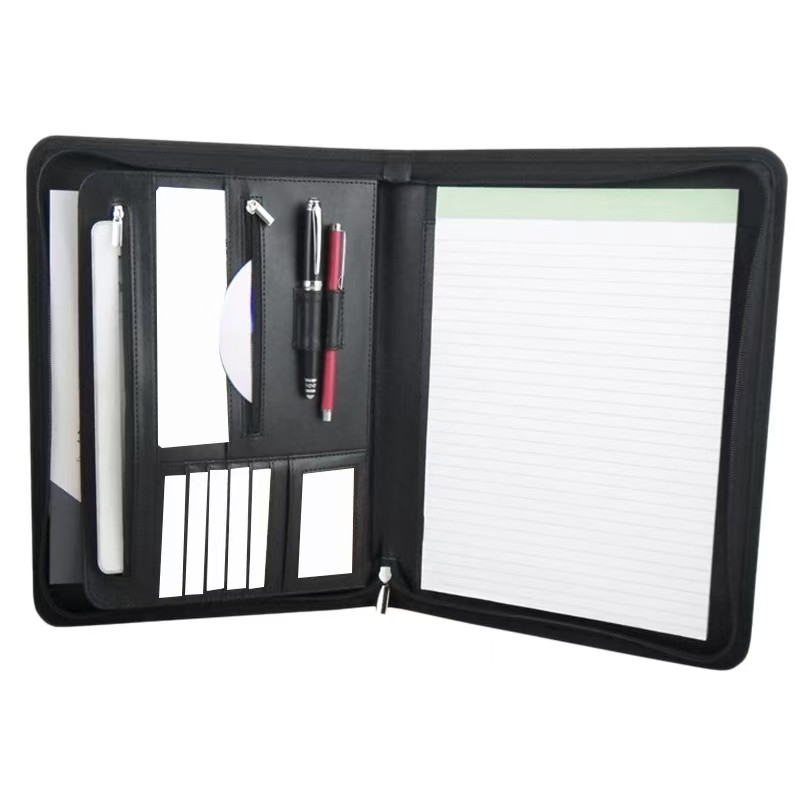 

AAY-Vegan Leather Folder Zippered Closure Portfolio for Business IPad/Table and Card Interview Resume Binder
