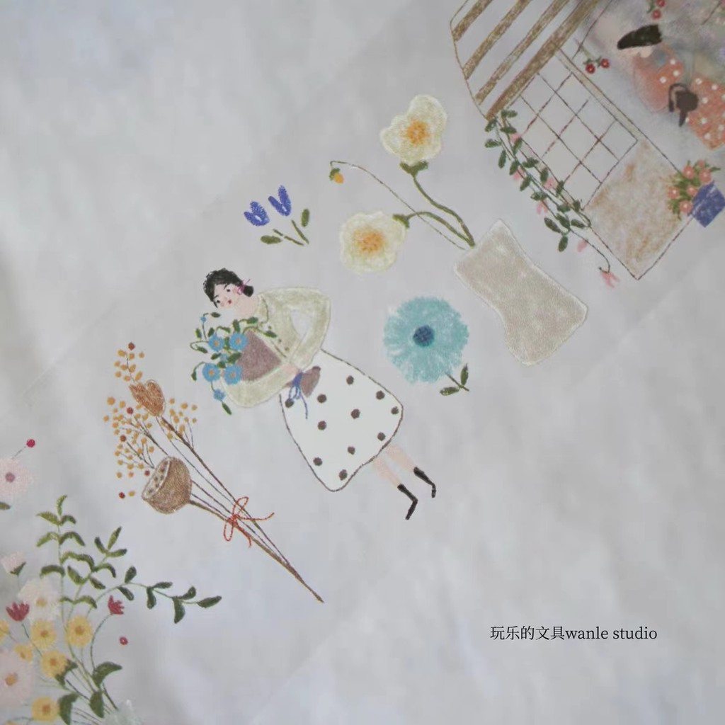

Vintage About Flower Girl Washi PET Tape for Planner Card Making DIY Scrapbooking Plan Decorative Sticker
