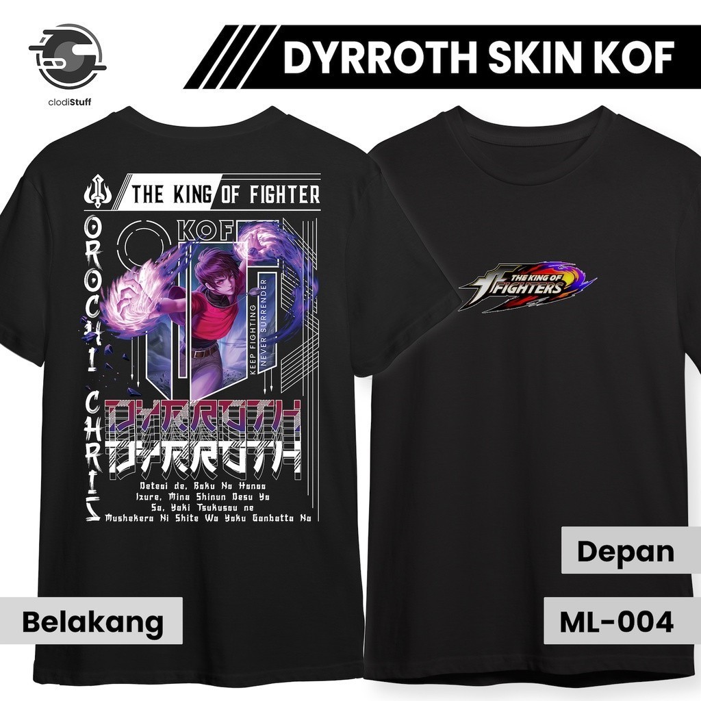 . Kaos DYRROTH KOF Exclusive Mobile Legends Dyroth MLBB Lengan Pendek Hitam Combed 24s Pria Wanita