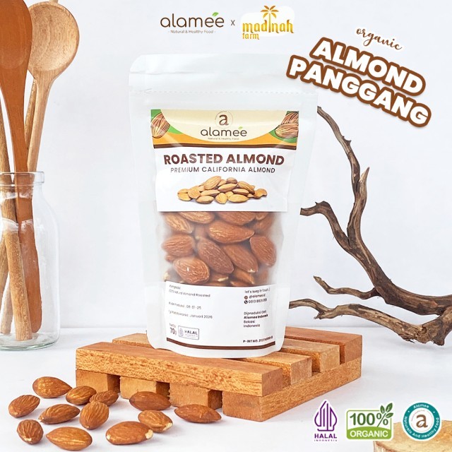 

ALAMEE Roasted Almond Premium Organic Kacang Panggang Kupas Mini Travel Size Tester Organik 70 gram madinah