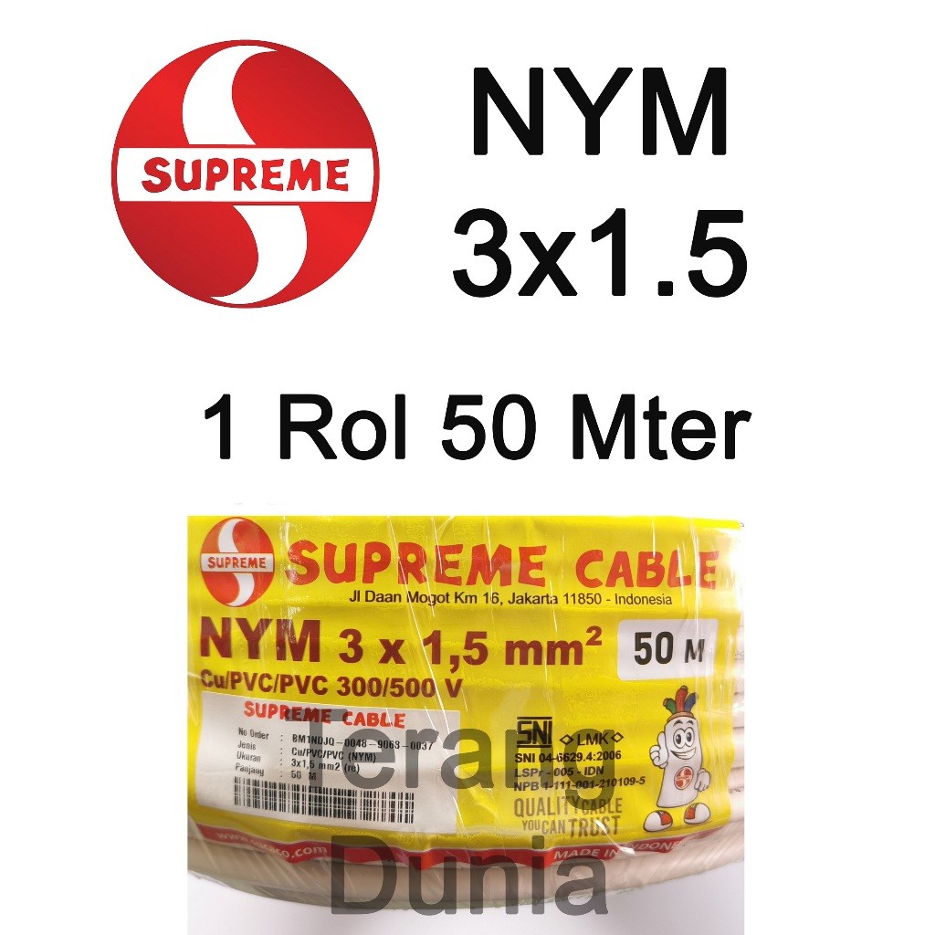 Kabel Tunggal NYM 3x1.5 Supreme 50 Meter Kabel Supreme 3x1.5 50 Meter Kabel Supreme NYM 3x1.5 50 Met